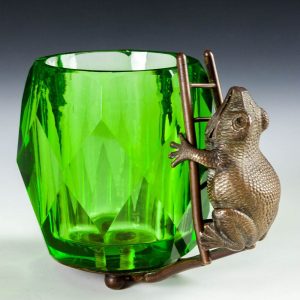 A French Glass Toothpick Holder With Metal Frog c1930