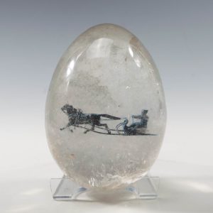 A Carved Rock Crystal Quartz Egg With Sleigh Rider and Horse for Russian Market