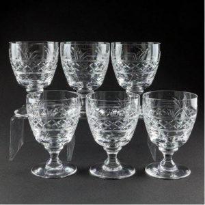 Six Signed Stuart Crystal White Wine Glasses c1950