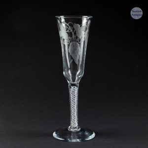 Tall Engraved Georgian Single Series Opaque Twist Stem Ale Glass c1760