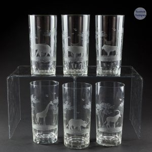 Set of Six Rowland Ward Nairobi Kenya Highball Glasses c1968