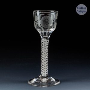 An Engraved Double Series Opaque Twist Wine Glass c1760
