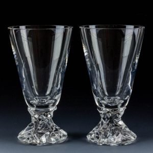 A Pair of Signed Tiffany & Co Rock Crystal Cut Water Goblets