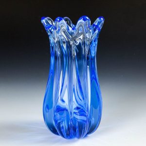 Whitefriars Sky Blue Eight Footed Ridge Vase c1970