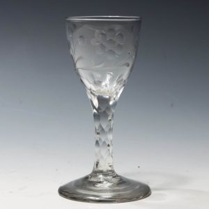Jacobite Sympathy Facet Cut Stem Wine Glass c1780