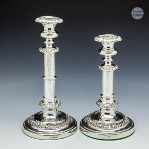 A Rare Pair Of Georgian Sterling Silver Telescopic Candlesticks Sheffield 1823