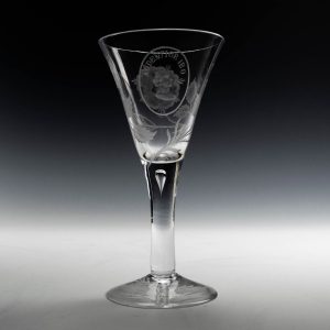 A Whitefirars Jacobite Engraved Wine Glass c1920