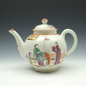 Lowestoft Porcelain Mandarin Yellow Window Pattern Teapot and Cover c1790