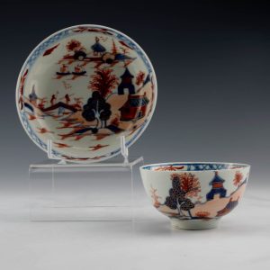 A Lowestoft Porcelain Dolls House Teabowl and Saucer c1780