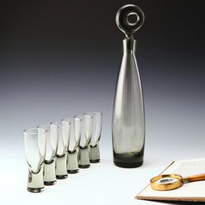 Per Lutken for Holmegaard Aristocrat Decanter and Set of Six Shot Glasses Designed 1956