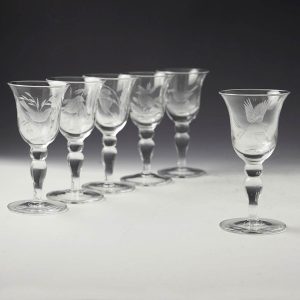 Set Eight Robert Ellison Ornithological Engraved Cumbria Crystal Port Glasses