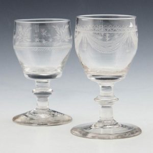 Two Engraved Dram Glasses c1810