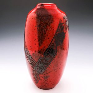 Very Tall Legras Art Deco Acid Cut Glass Vase c1925