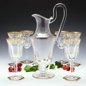 Six Marked Baccarat Malmaison Wine Glasses and Claret Jug