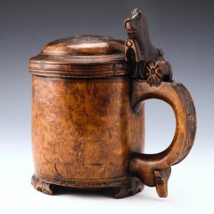 18th Century Carved Burr Wood Ceremonial Lion Peg Tankard Norway
