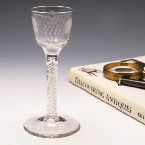 Engraved Double Series Opaque Twist Georgian Wine Glass c1760