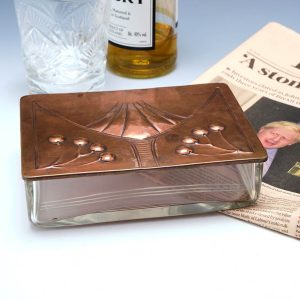A Rare Copper Lidded Signed Art Nouveau WMF Glass Cigar Box c1920