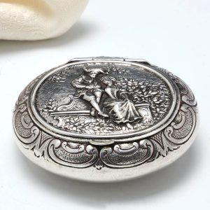 German Silver Snuff Box With Courting Couple  c1860