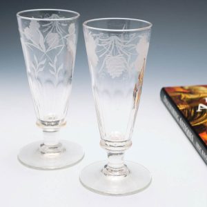 A Pair of Engraved Petal Moulded Ale Glasses c1870