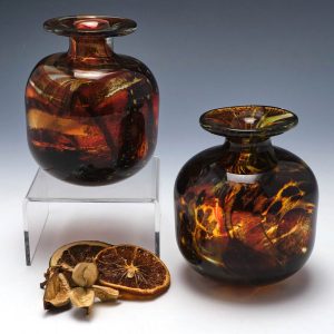 Pair of Mdina Studio Glass Tortoiseshell Vases c1975
