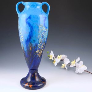 Very Tall Daum Nancy Vase With Gold Inclusions c1925