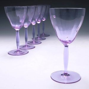 Six Signed  Moser Alexandrite Wine Glasses