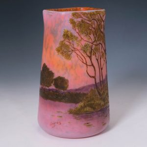 An Enamelled Landscape Legras Glass Vase c1920