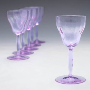 Six Signed Moser Alexandrite Schnapps Glasses