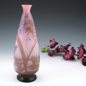 A Rare Galle Three Colour Aquatic Landscape Vase c1910