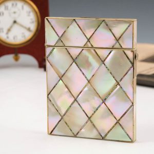 Mother Of Pearl And Abalone Quilt Design Card Case c1880