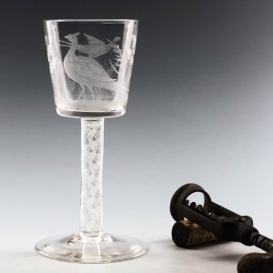 Engraved Bucket Bowl Opaque Twist Wine Glass c1960