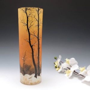 A Tall Signed Legras Winter Landscape Vase c1920