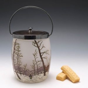 Legras Biscuit Barrel With Polished Pewter Lid c1925