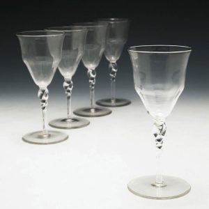 Five James Powell & Sons, Whitefriars Port Wine Glasses  c1880/90