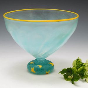 Yellow Rim Radial Moulded Paul Barcroft Art Glass Bowl c2000