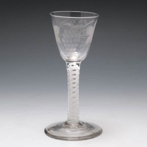 Engraved Single Series Opaque Twist Georgian Wine Glass c1760