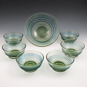 A James Powell & Sons Whitefriars Ribbon Trail Dessert Set c1935