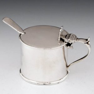 Sterling Silver Drum Mustard With Spoon Sheffield 1908