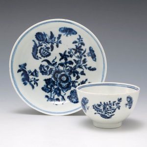 A Lowestoft "Three Flowers" Tea Bowl and Saucer c1775