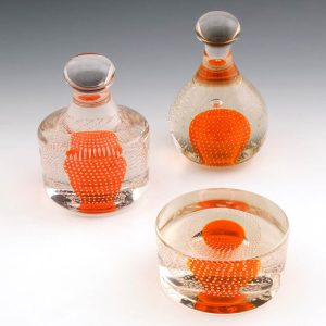 A Set of Three Whitefriars  Tangerine Paperweight by Geoffrey Baxter c1969