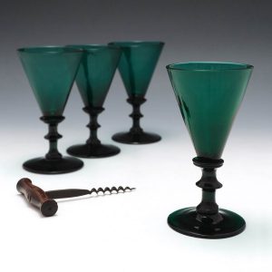 Four Green Wine Glasses c1820