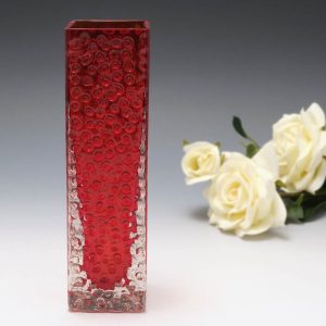 A Large Whitefriars Ruby Nailhead Vase Pattern 9808  c1970