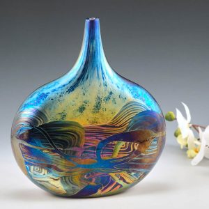 Signed Michael Harris Iridescent Nightscape Vase c1985