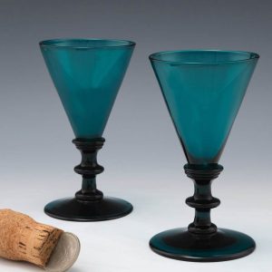 Pair 19th Century Cyan Wine Glasses c1820