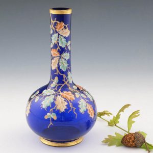 A Moser Oakleaf Enamelled Sapphire Blue Bottle Vase c1885