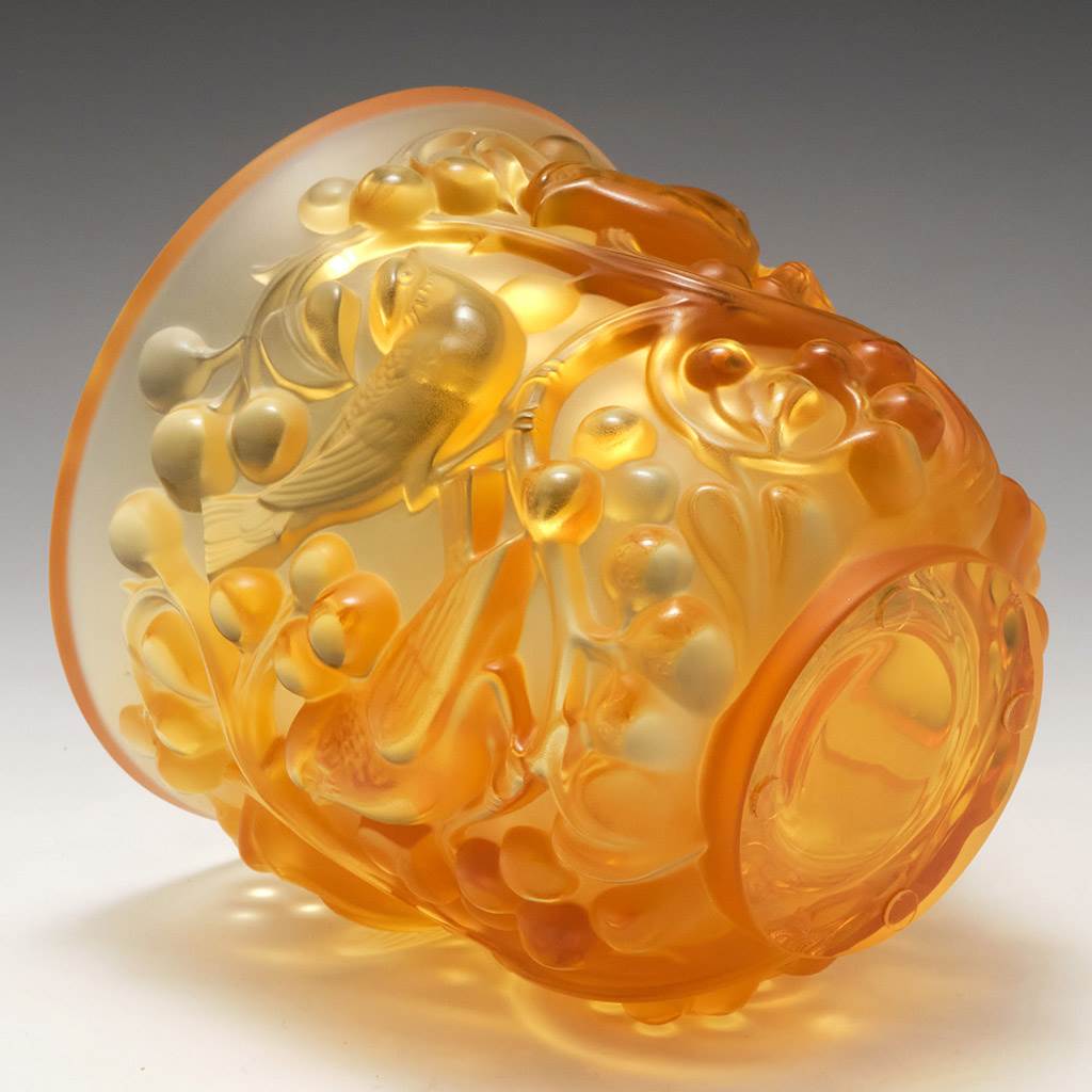 Lalique Amber Avallon Vase