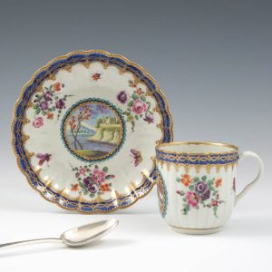 A Worcester Porcelain Lord Henry Thynne Pattern Coffee Cup and Saucer c1780