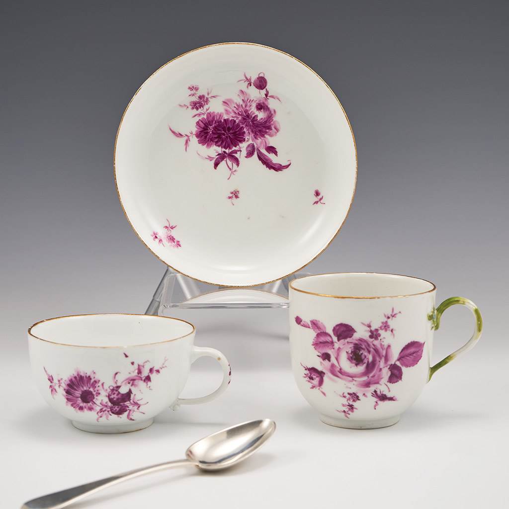 Meissen Porcelain Dot Period Tea Cup Saucer and Coffee Cup
