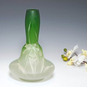 A Harrach Daffodil Enamelled Satin Finish Glass Vase c1920's