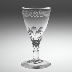 Facet Cut Stem Glass Engraved Tulips and Olives c1770